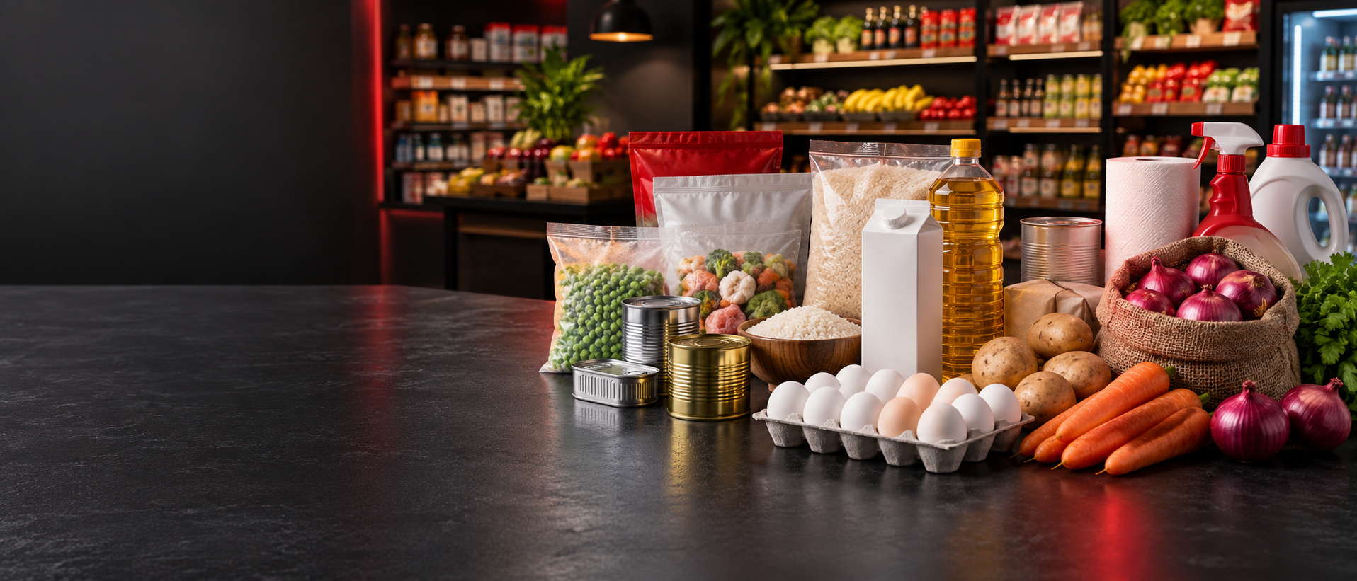 Assortment of groceries and household essentials at Kilam Traders